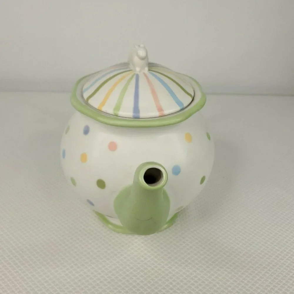 Demdaco Green White Polka Dot Teapot Bunny